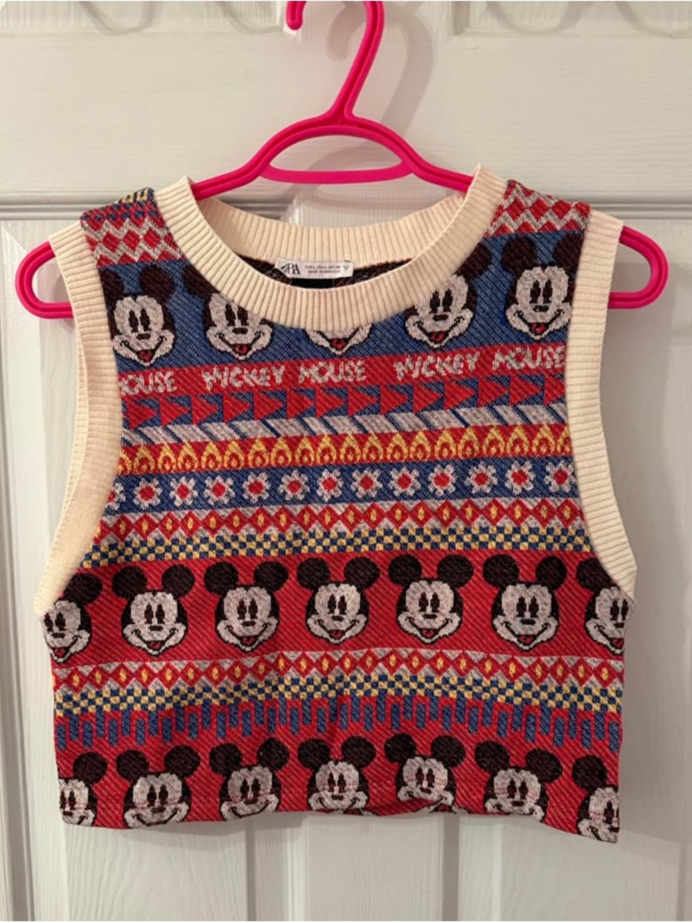 Zara Disney Mickey Mouse Multicolor Knit Crop Tank